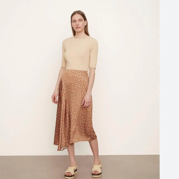 NWT Vince Polka Dot Draped Charmeuse Skirt (Plus Size) 1X, HONEY